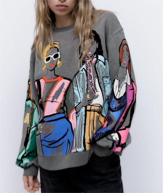 Women Casual Loose Printed Sweatshirt