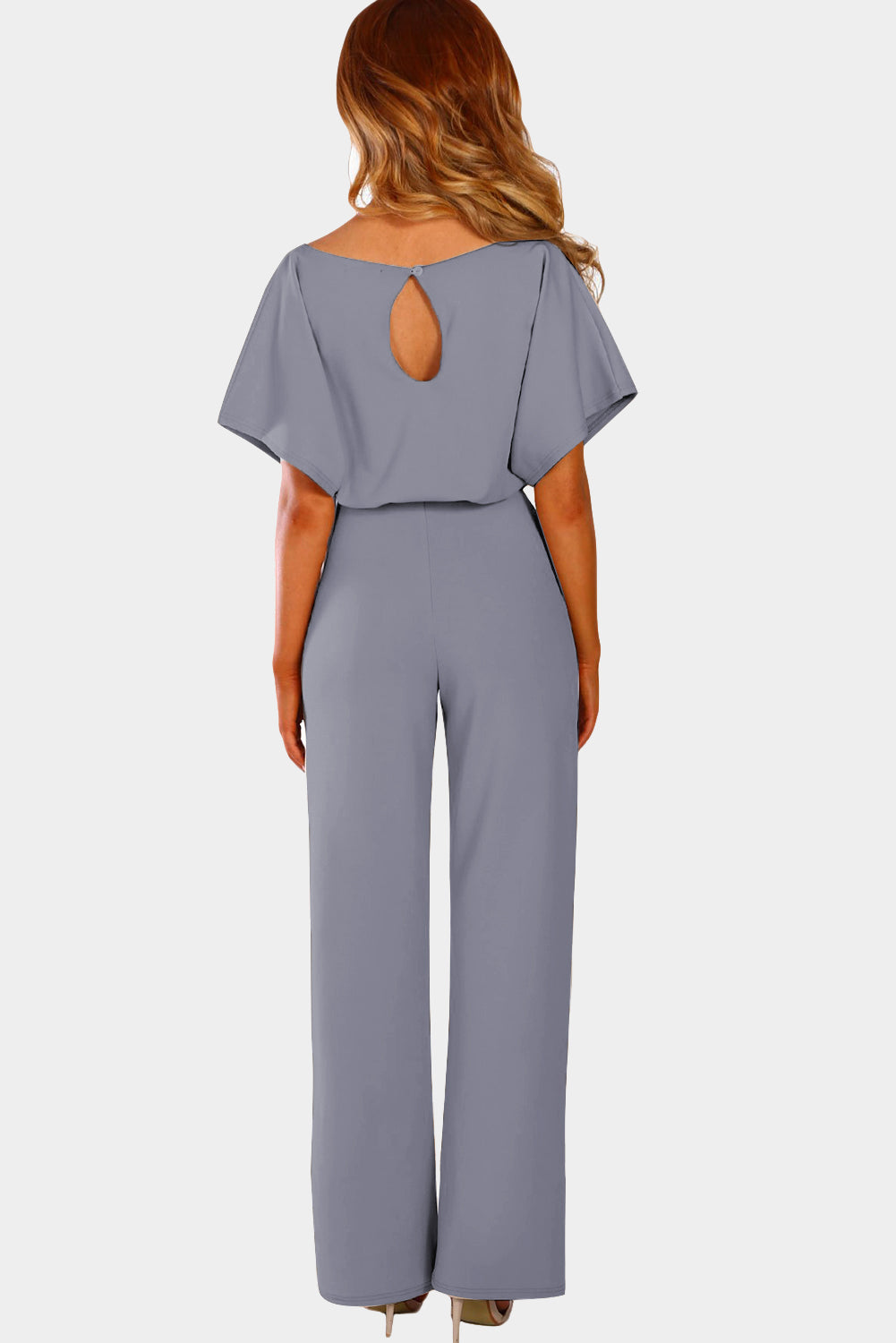 Blue Glam Belted Wide Leg Jumpsuit