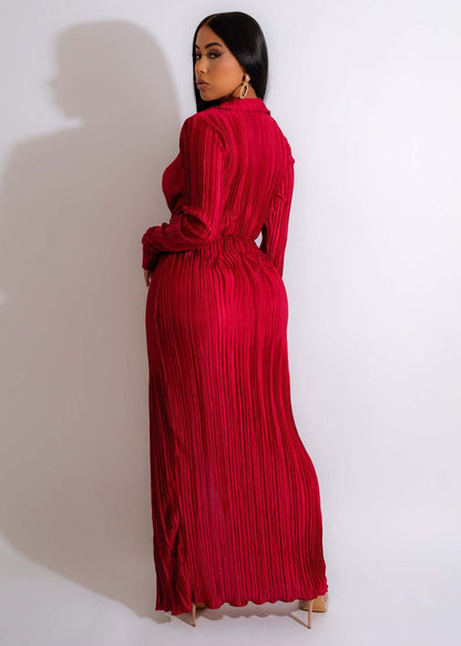 Sexy Slit Dress Autumn Winter V neck Long Sleeve Pleated Dress