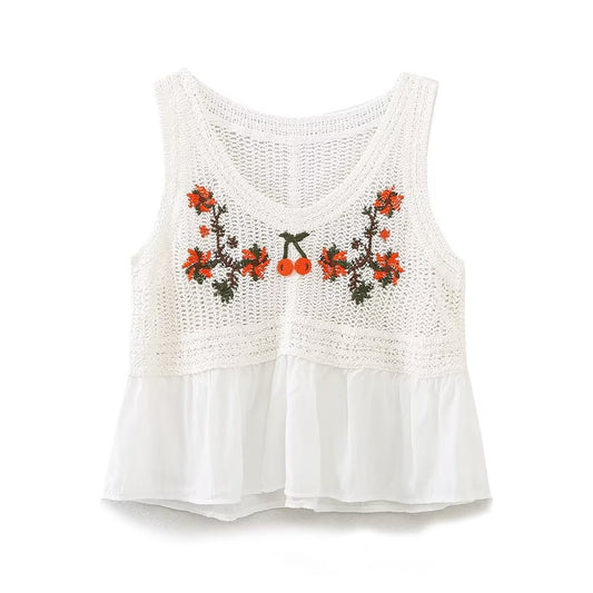 Knitted Camisole Sweet Cute Crocheted Short Cropped Sleeveless Bottoming Top