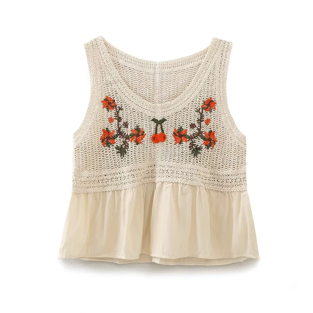Knitted Camisole Sweet Cute Crocheted Short Cropped Sleeveless Bottoming Top
