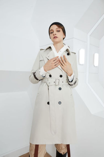 Element Autumn Winter Khaki Mid Length Trench Coat Slim Fit Slimming Elegant Trench Coat Women