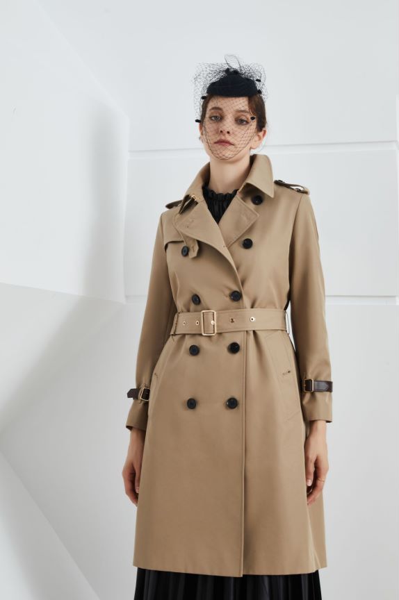 Element Autumn Winter Khaki Mid Length Trench Coat Slim Fit Slimming Elegant Trench Coat Women