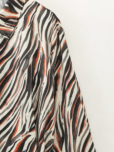 Spring Long Sleeve Collared Waist Tight Slimming Animal Pattern Printed Shirt Dress