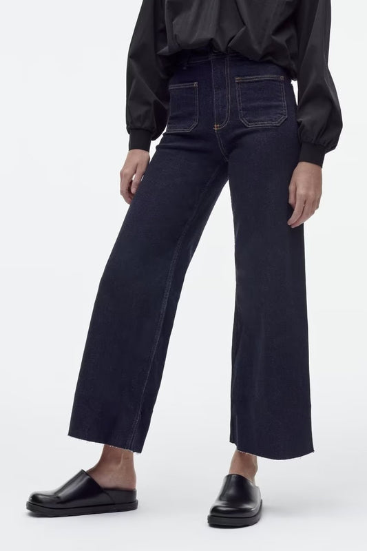 Spring Zipper Button Closure Unstitched Hem High Waist Wide Leg Jeans