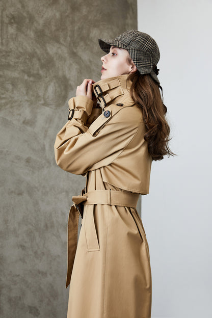 Element Overknee Long Trench Coat Women Popular Korean Autumn Winter Waist Controlled Slimming Coat