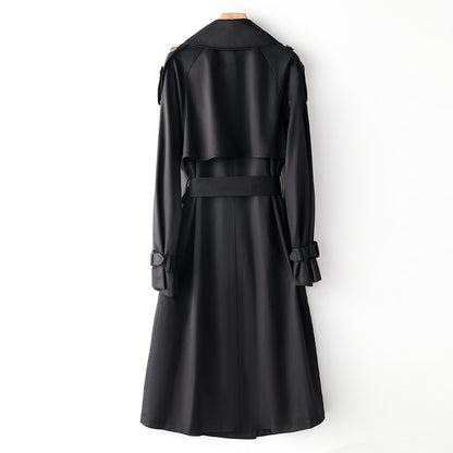 Element Overknee Long Trench Coat Women Popular Korean Autumn Winter Waist Controlled Slimming Coat