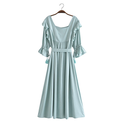 Spring Summer Belt Off Shoulder Long Fringe Dress