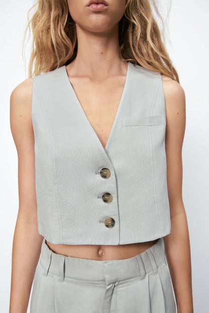 Women Clothing Summer Strap V neck Slim Fit Solid Color Vest