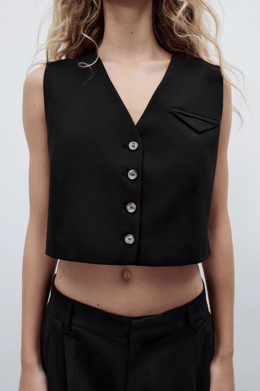 Black Sexy Slim Fit Cropped Vest Women Summer Sexy Short V neck Sleeveless Vest