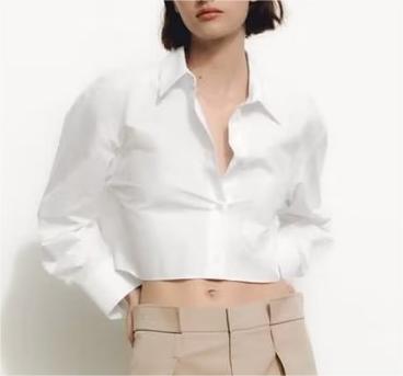 Women Collared Single Breasted Loose Hem Irregular Asymmetric Niche Sexy Shirt High Waist Short Super Cropped Small Shirt Top