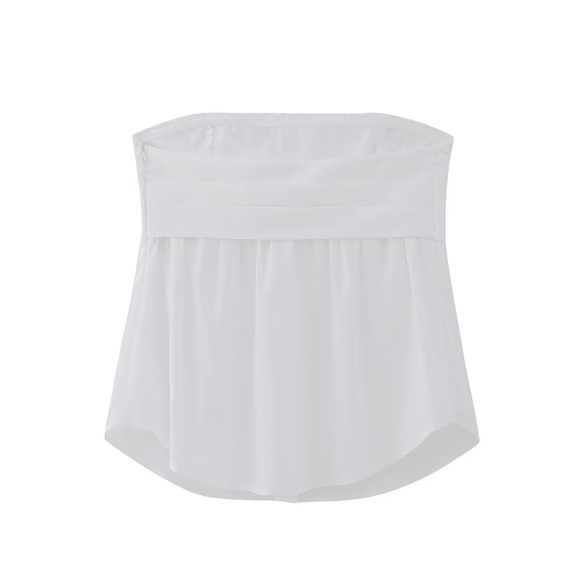 Trendy Pleated Design Tube Top Spring Inner Wear Solid Color Stretch Poplin Short Top for Women