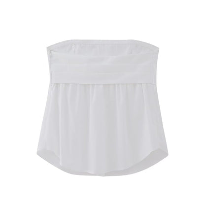 Trendy Pleated Design Tube Top Spring Inner Wear Solid Color Stretch Poplin Short Top for Women