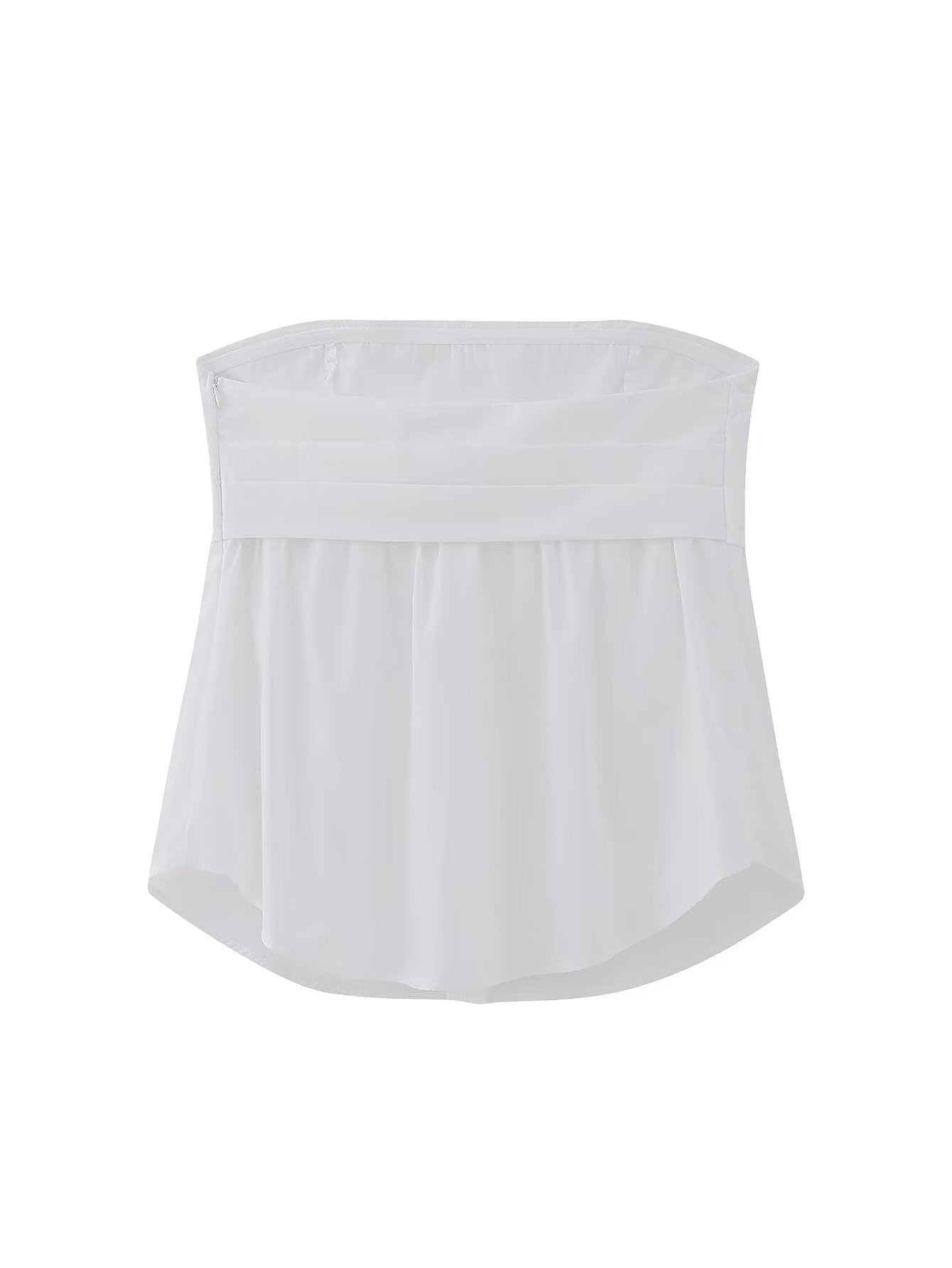 Trendy Pleated Design Tube Top Spring Inner Wear Solid Color Stretch Poplin Short Top for Women