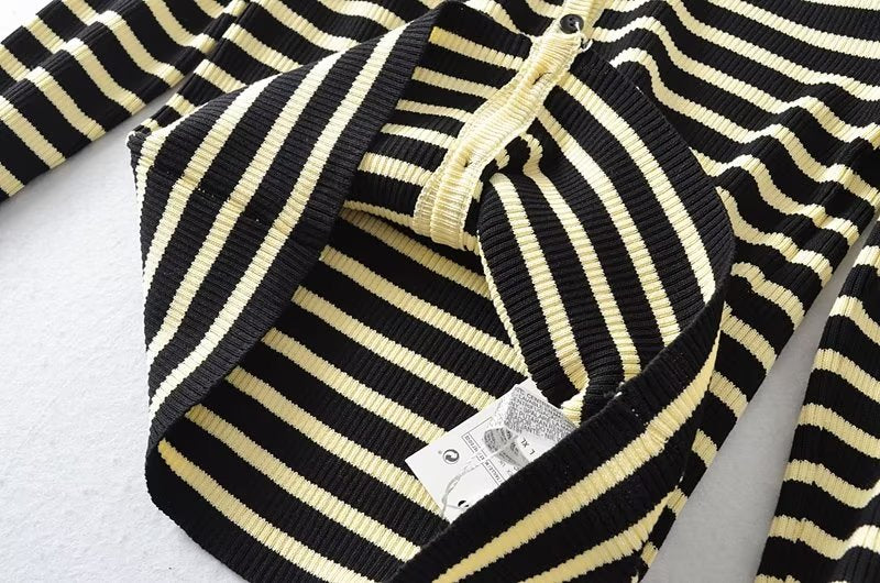 Autumn Striped Knitted Cardigan Women Slimming Sweater Coat