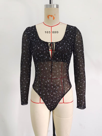 See Through Sexy Long Sleeve Base Bodysuit Women