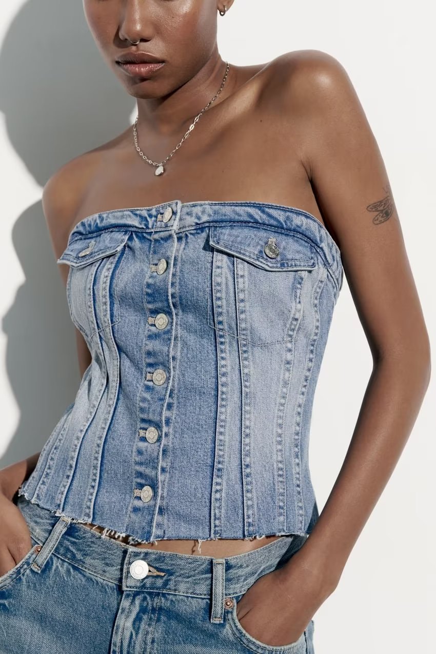 Corset Denim Tube Top Sexy Inner Wear Early Spring Breasted Design Women Clothing