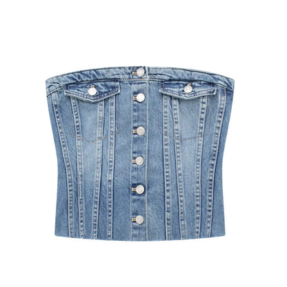 Corset Denim Tube Top Sexy Inner Wear Early Spring Breasted Design Women Clothing