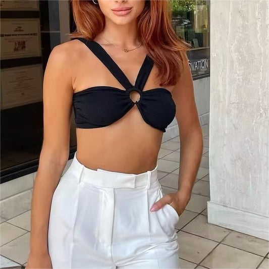 Sexy Backless Cropped Halter Bow Collar Tube Top Short Type Top