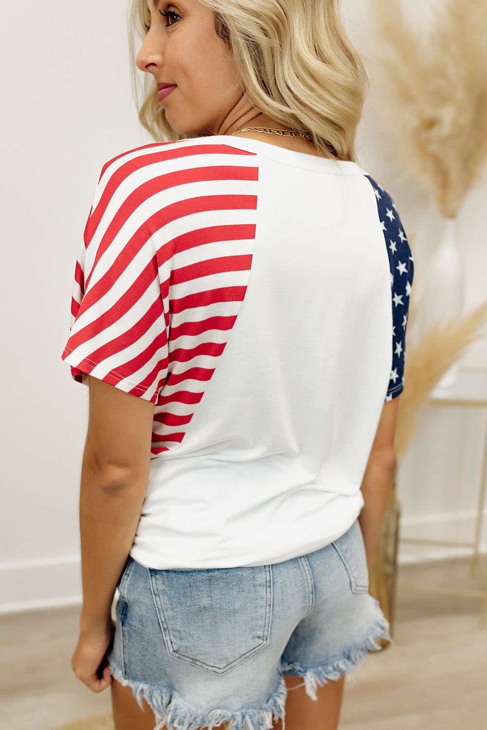 White Made America Stars and Stripes Raglan Sleeve T Shirt