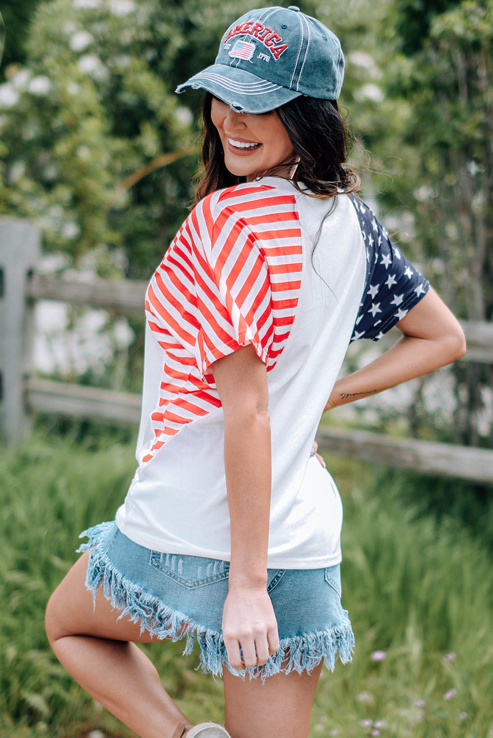 White Made America Stars and Stripes Raglan Sleeve T Shirt