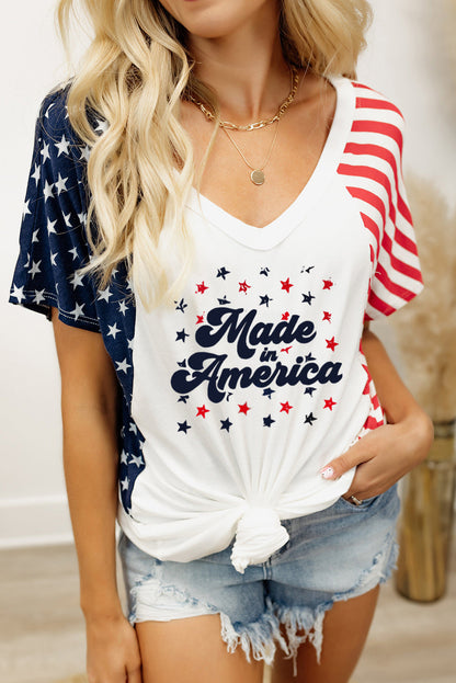 White Made America Stars and Stripes Raglan Sleeve T Shirt