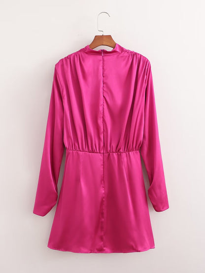 Summer Swing Collar Dress Button Pleated Long Sleeve Dress Women