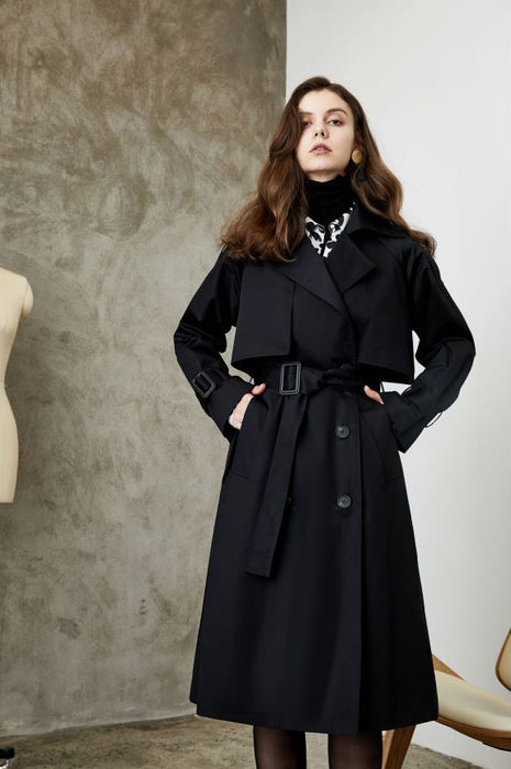 Element Khaki Trench Coat for Women Spring Autumn Retro Elegant British Overknee Long Coat