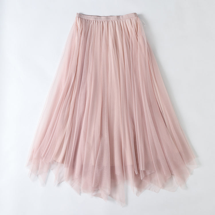 Spring Elegant  High Waist Pleated Bubble Skirt Fairy Mesh Maxi Dress for Women