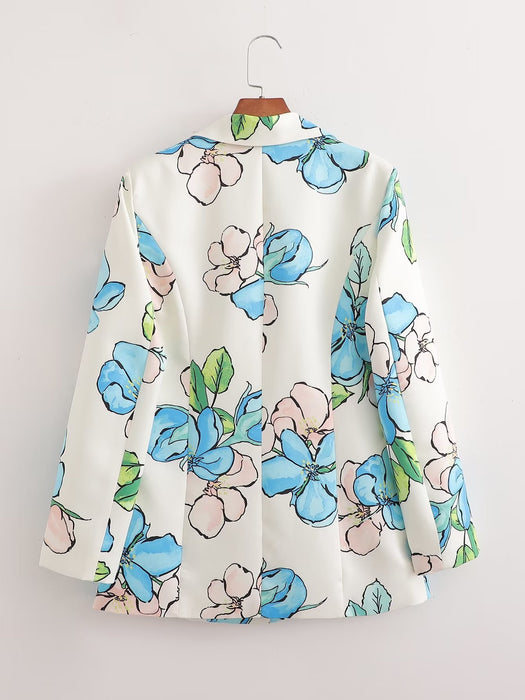 Summer Seaside Vacation  Long Sleeve Shirt Casual Printing  Blazer for Women