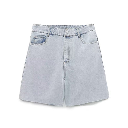 Summer High Waist Straight Long Denim Shorts Casual Denim Shorts Shorts