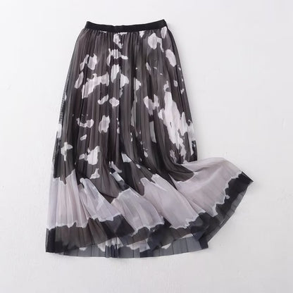 Summer Mid Length Elastic Waist Skirt Women Printed Dress