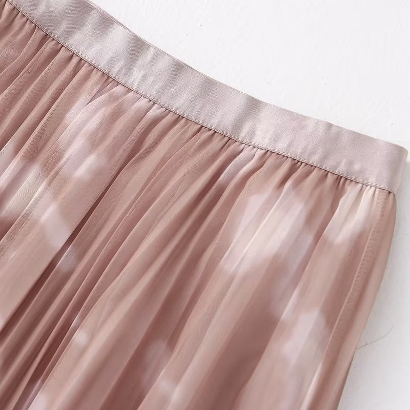 Summer Mid Length Elastic Waist Skirt Women Printed Dress