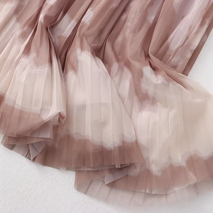 Summer Mid Length Elastic Waist Skirt Women Printed Dress