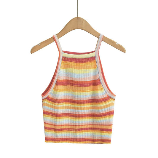 Summer Sexy Striped Tight Short Knitted Camisole Top Women
