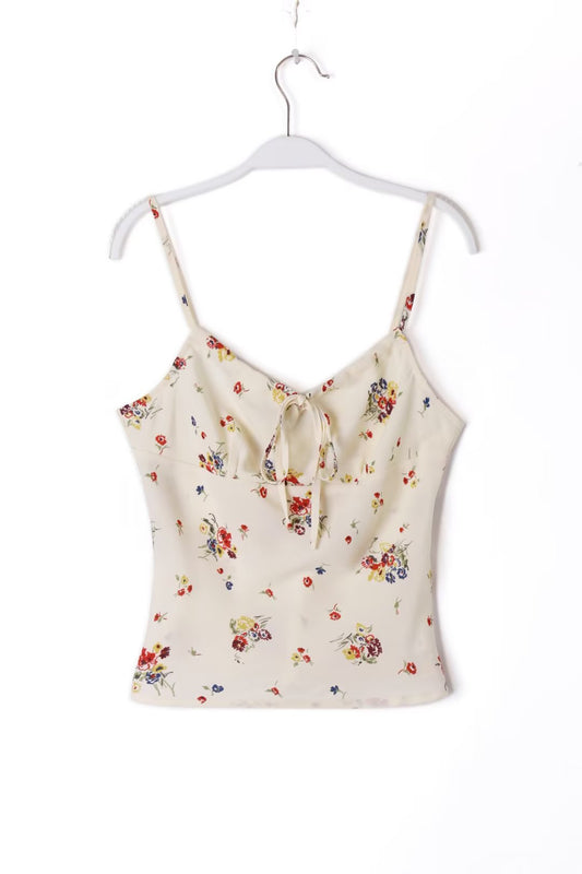 Summer Girl Outdoor Wear Sexy Vest Top French Fresh Sweet Printed Holiday Small Sling