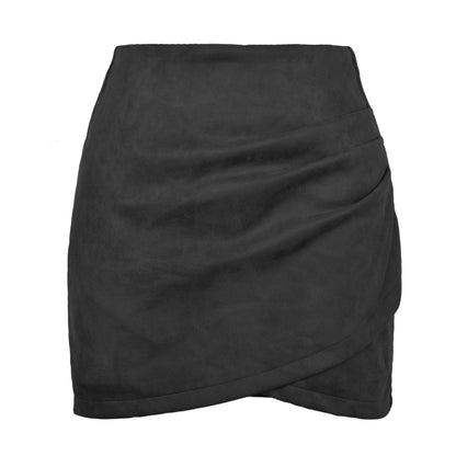 Suede Solid Skirt Autumn Winter Heap Pleated Criss Cross Irregular Asymmetric Zipper Skirt Women Clothing