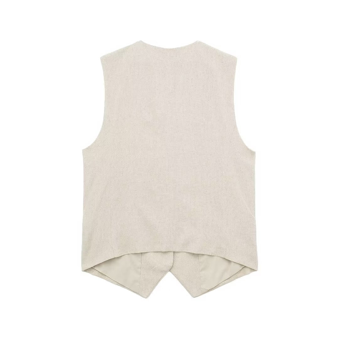 Women Linen Blended Vest Casual Shorts Suit