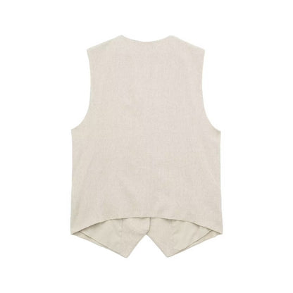 Women Linen Blended Vest Casual Shorts Suit