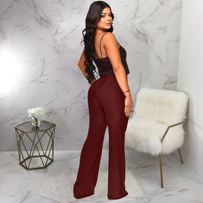 Women Pants Suspender Sequined Jumpsuit