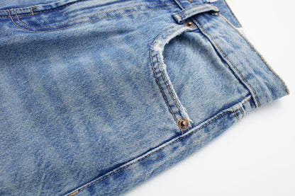 Summer Women Clothing Perforated Hole Decoration High Waist Straight Jeans