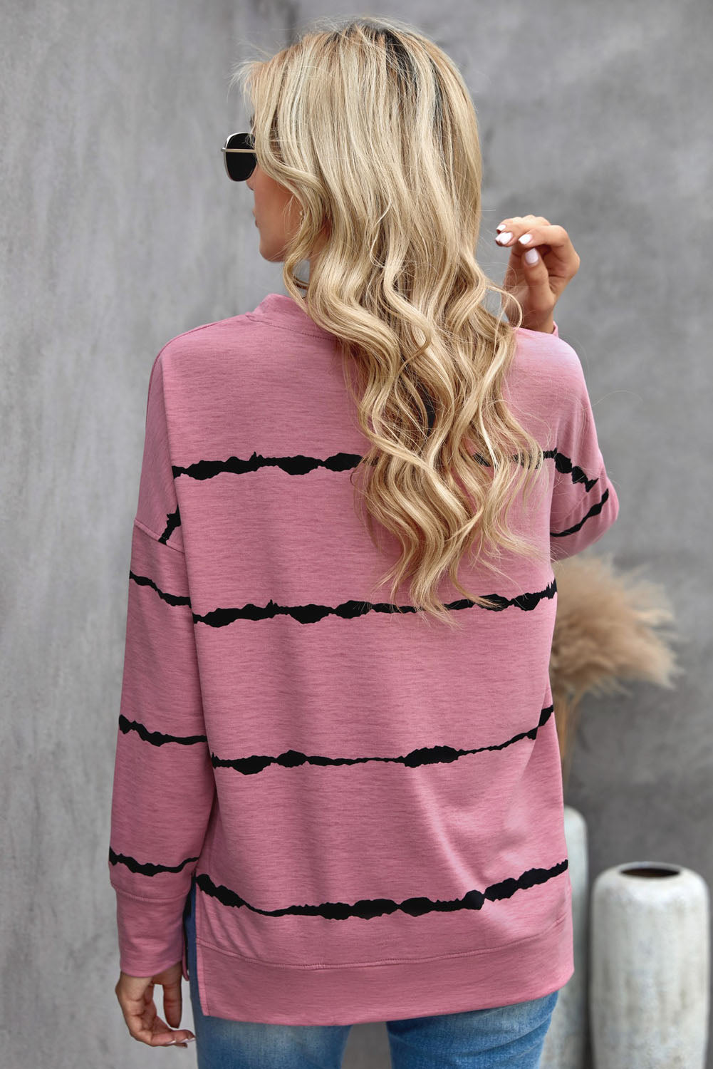 Striped Sweater Women Spring Autumn Tie Dyed round Neck Long Sleeve Pullover Women Top