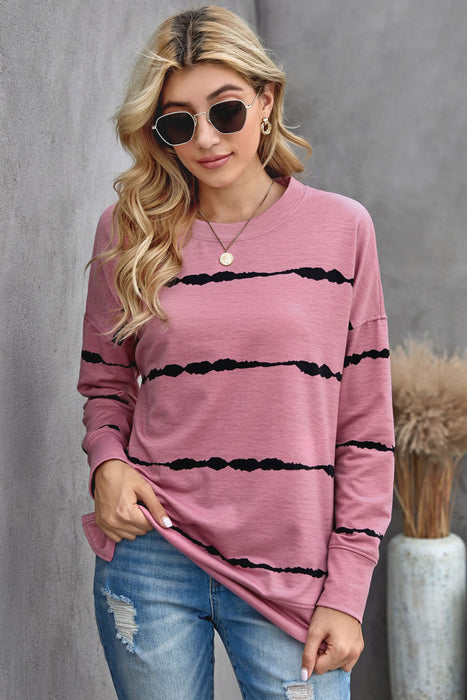 Striped Sweater Women Spring Autumn Tie Dyed round Neck Long Sleeve Pullover Women Top