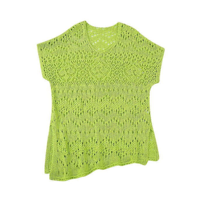 Summer Women Hollow Out Cutout Knitted Loose Top Minimalist Design Short Sleeved T shirt
