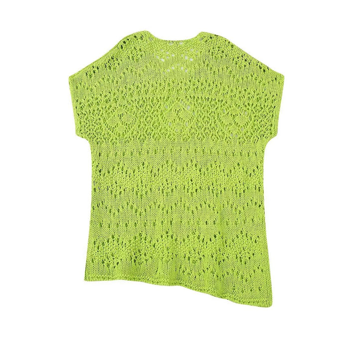 Summer Women Hollow Out Cutout Knitted Loose Top Minimalist Design Short Sleeved T shirt