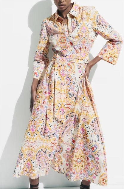 Summer Wind Women Long Sleeve Printed Wide Swing Dress