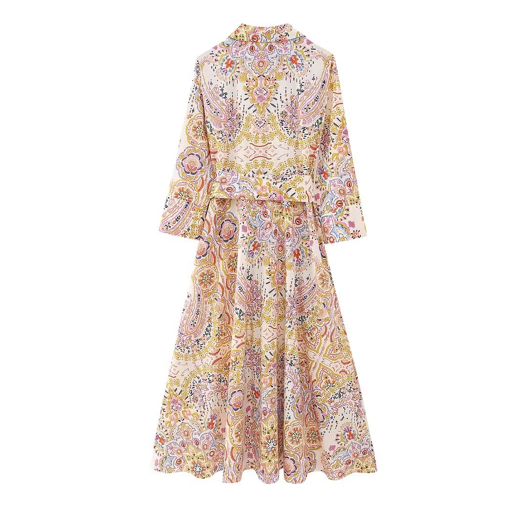 Summer Wind Women Long Sleeve Printed Wide Swing Dress