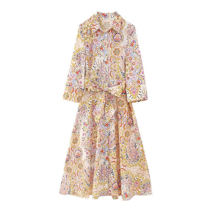 Summer Wind Women Long Sleeve Printed Wide Swing Dress