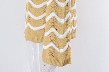 Fall Women Wear Women Knitwear Long Sleeve Stitching Hollow Out Cutout Pullover Sweater