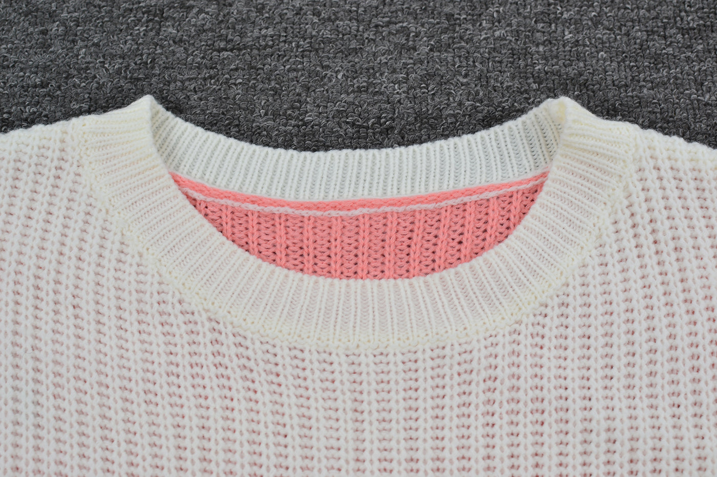 Autumn Casual Sweater Loose Crew Neck Two Colors Contrast Color Knitwear Top